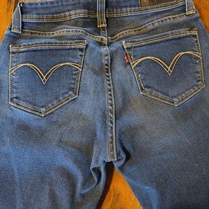 Levi's Women's Blue Boyfriend Jeans with Yellow Contrast Stitching
